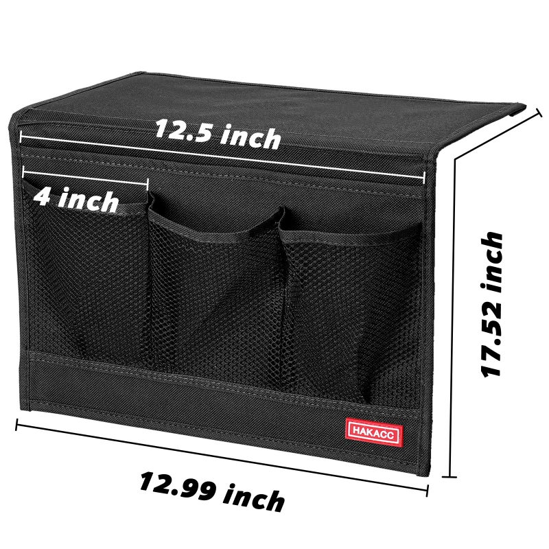 HAKACC Bedside Storage Organizer with Pocketsï¼ŒBedside Caddy,Remote Control Holder Armchair Couch Caddy Sofa Armrest Bagï¼Œbed accessories,Black - Image 2